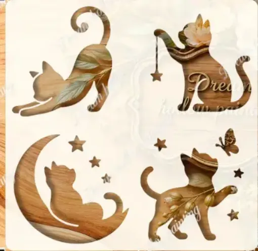 stencil plantilla reutilizable 15x15cms modelo gatos adorables 0
