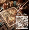 stencil plantilla reutilizable 20x20cms modelo relojes steampunk 3