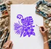 stencil plantilla reutilizable 15x15cms modelo loro tropical 1