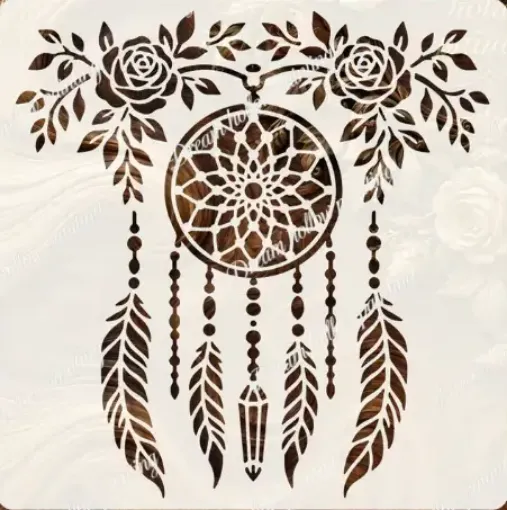 stencil plantilla reutilizable 15x15cms modelo rosas plumas bohemia 0
