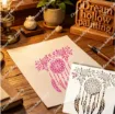 stencil plantilla reutilizable 15x15cms modelo rosas plumas bohemia 1
