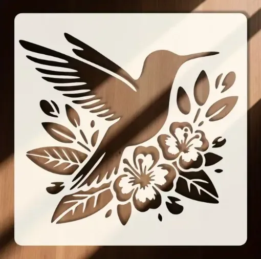 stencil plantilla reutilizable 15x15cms modelo picaflor colibri floral 0