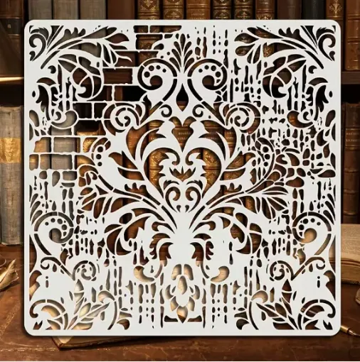 stencil plantilla reutilizable 20x20cms modelo patron floral damasco 0