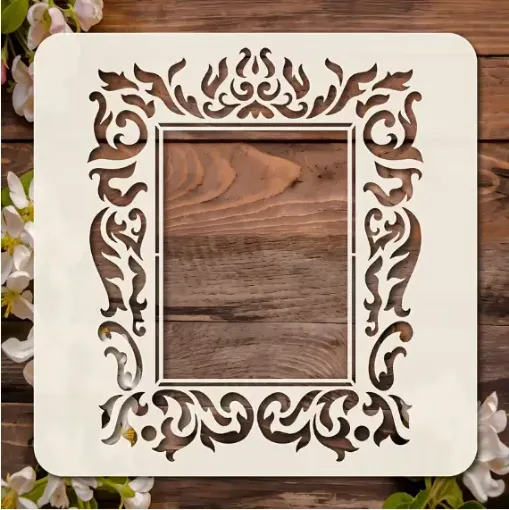 stencil plantilla reutilizable 15x15cms modelo marco rectangular vintage medida interna 6x8cms 0