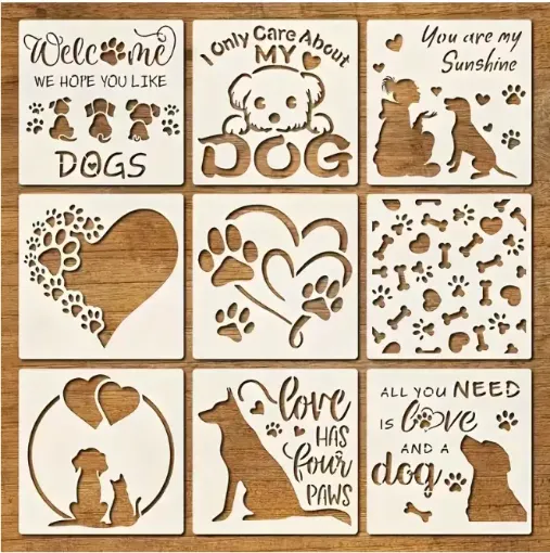 stencil plantilla reutilizable 15x15cms modelo perro 9 motivos diferentes precio unitario 0