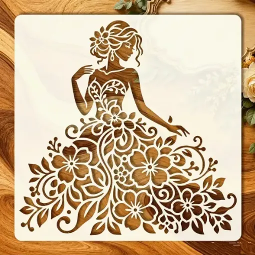 stencil plantilla reutilizable 15x15cms modelo dama elegante floral 0