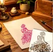 stencil plantilla reutilizable 15x15cms modelo dama elegante floral 2