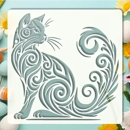 stencil plantilla reutilizable 15x15cms modelo gato decorativo 0