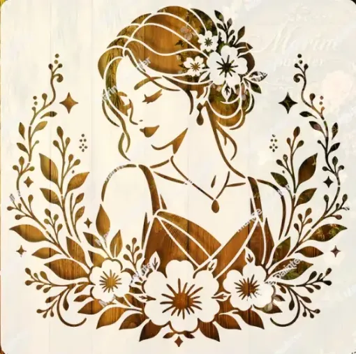 stencil plantilla reutilizable 15x15cms modelo dama rosas 0