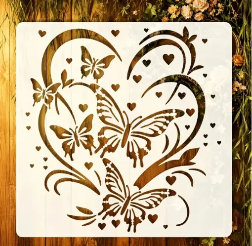 stencil plantilla reutilizable 15x15cms modelo mariposas corazones 0