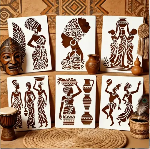 stencil plantilla reutilizable medida 21x15cms modelo tribal africanas x6 motivos precio unitario 0