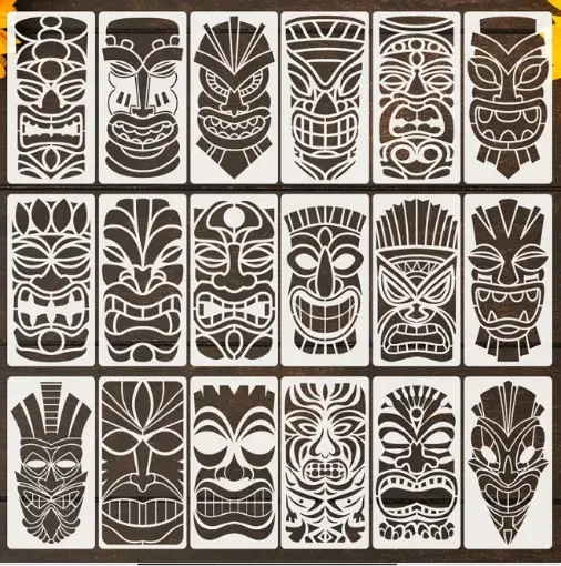 stencil plantilla reutilizable 25x13cms modelo totems tiki x16 motivos diferentes precio unitario 0