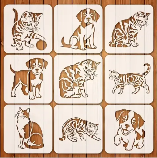 stencil plantilla reutilizable 15x15cms modelo mascotas 9 motivos diferentes precio unitario 0