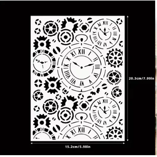 stencil plantilla reutilizable 20x15cms modelo relojes vintage 0