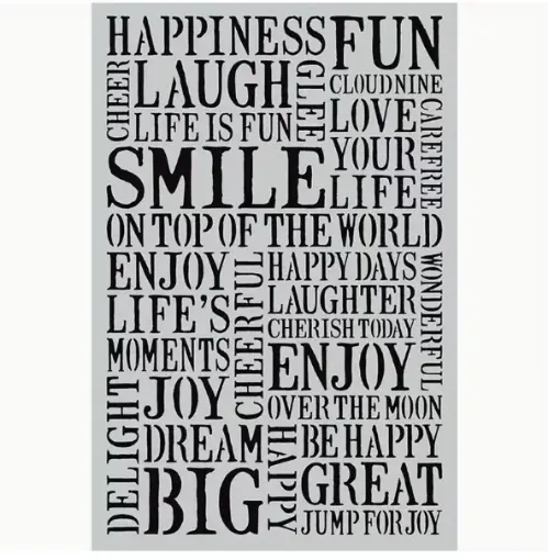 stencil plantilla reutilizable 22x15cms modelo palabras ingles felicidad 0