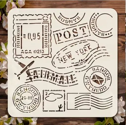stencil plantilla reutilizable 15x15cms modelo sellos postal vintage 0