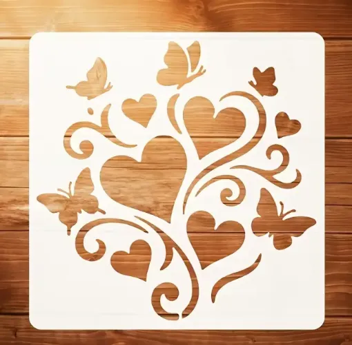 stencil plantilla reutilizable 15x15cms modelo mariposas corazones 0