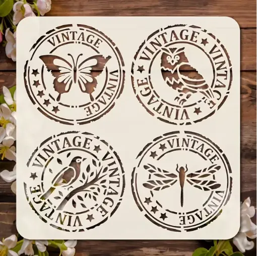 stencil plantilla reutilizable 15x15cms modelo sellos vintage animales 0