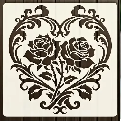 stencil plantilla reutilizable 15x15cms modelo corazon rosas vintage 0