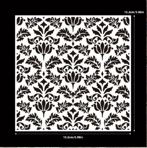 stencil plantilla reutilizable 15x15cms modelo floral romantivo vintage 0