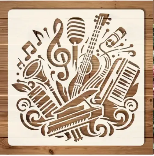 stencil plantilla reutilizable 15x15cms modelo instrumentos musicales 0