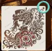 stencil plantilla reutilizable 15x15cms modelo dama sombrero copa steampunk 0