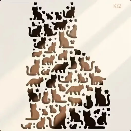 stencil plantilla reutilizable 15x15cms modelo gato gatitos 0