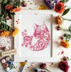 stencil plantilla reutilizable 15x15cms modelo gato floral vintage 1