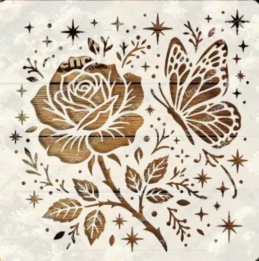 stencil plantilla reutilizable 15x15cms modelo rosa mariposa 0