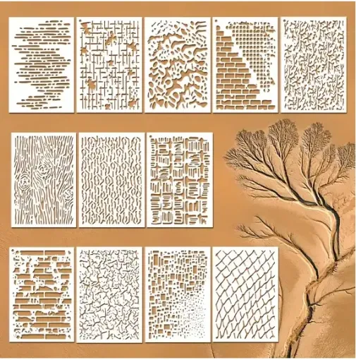 stencil plantilla reutilizable 16x11cms modelo texturas varias set 12 modelos diferentes 0