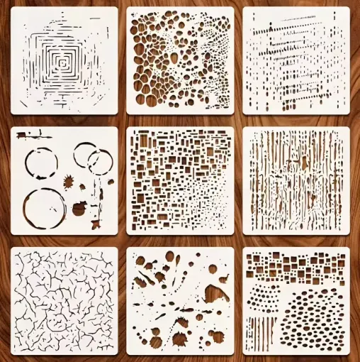 stencil plantilla reutilizable 10x10cms modelo texturas geometricas set 9 modelos diferentes 0