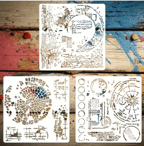 stencil plantilla reutilizable 15x15cms modelo textura mapa retro 3 motivos diferentes precio unitario 0