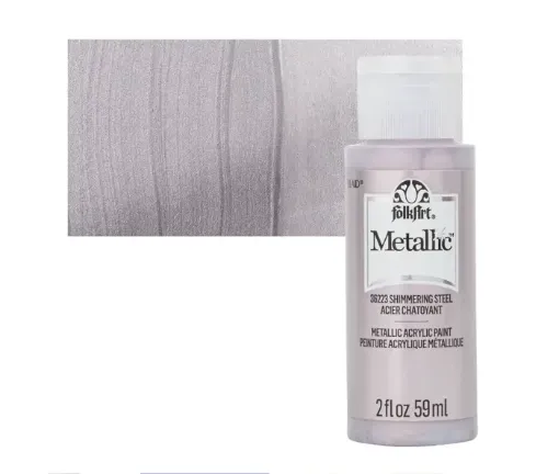 pintura acrilica metalizada metallic acrylic folk art x2oz 59ml color 36223 shimmering steel acero 0