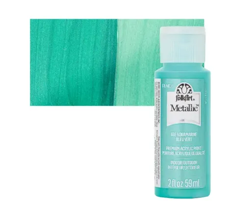 pintura acrilica metalizada metallic acrylic folk art x2oz 59ml color 655 aquamarine verde aguamarina 0