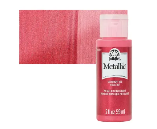 pintura acrilica metalizada metallic acrylic folk art x2oz 59ml color 493 bright red rojo brillante 0