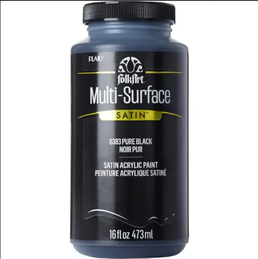 pintura acrilica satinada multi surface folk art 16oz 473ml color 6383 pure black negro puro 0