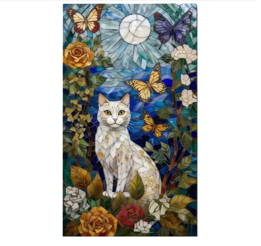pintura diamantes 5d bastidor 30x40cms motivo gato vitraux 0