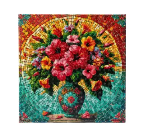 pintura diamantes 5d bastidor cuadrado 30x30cms motivo jarron flores 0