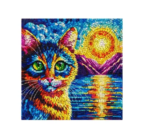 pintura diamantes 5d bastidor cuadrado 30x30cms motivo gato multicolor 0