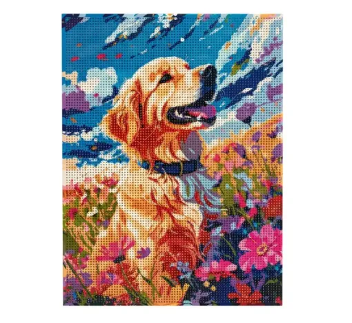 pintura diamantes 5d bastidor 30x40cms motivo perro entre flores 0