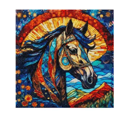 pintura diamantes 5d bastidor 30x30cms motivo caballo vitraux 0