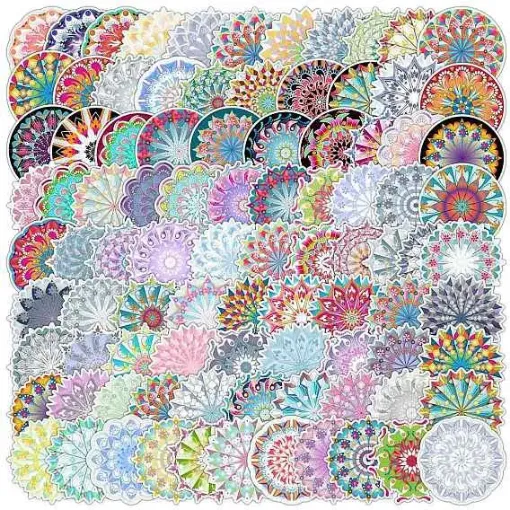 apliques autoadhesivos impermeables pvc motivo mandalas 5cms x50 unidades diferentes 0
