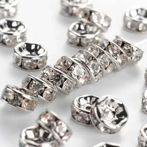 separador rueda metalica 6x3mms color plateado strass cristal por 100 unidades 0