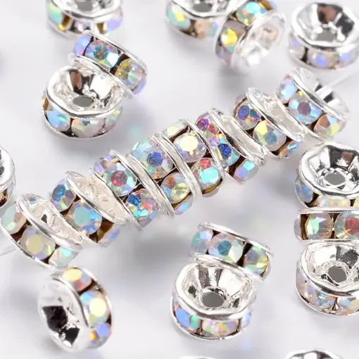 separador rueda metalica 6x3mms color plateado strass iridiscente por 100 unidades 0