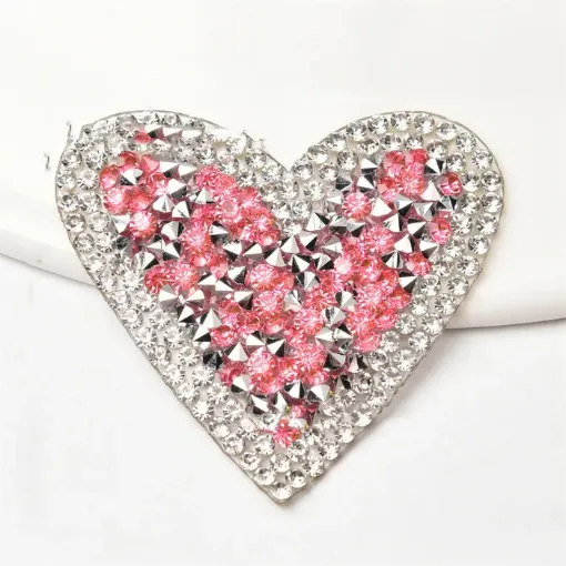 aplique para tela modelo corazon diamantes medida 48x45mms por unidad color cristal rosado 0
