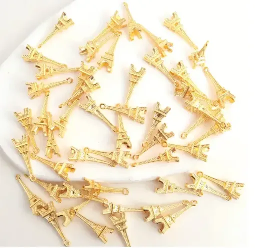 dije colgante metalico modelo torre eiffel 3d medida 8x6x24mms x10 unidades color dorado 0