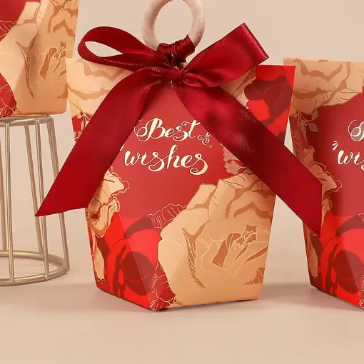 caja carton para regalo best wishes cinta argolla medida 57x57x110mms color rojo x14 unidades 0