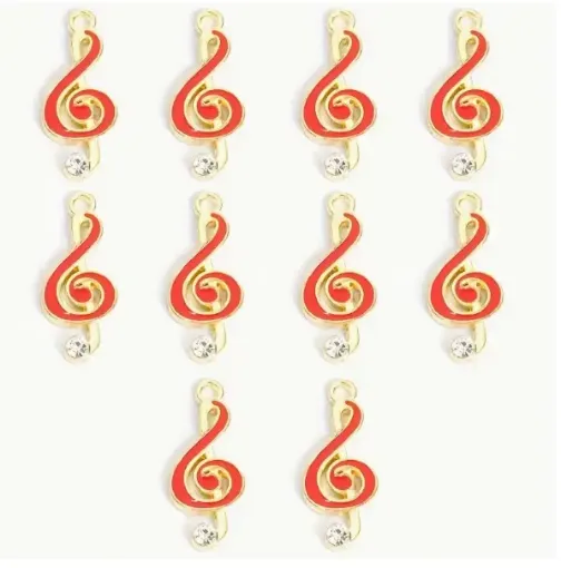 dije colgante metalico modelo clave sol strass medida 22x10mms x5 unidades color dorado rojo 0