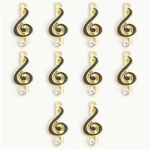 dije colgante metalico modelo clave sol strass medida 22x10mms x5 unidades color dorado negro 0