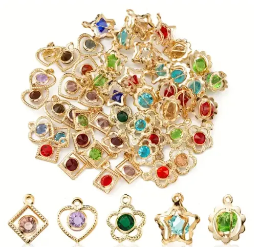 dije metal formas varias calado dorado piedra colores medida 15x15mms x10 unidades 0